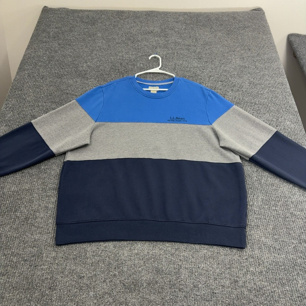 LL Bean Sweatshirt Mens XL Blue Grey Cotton Colorblock Crewneck Gorpcore